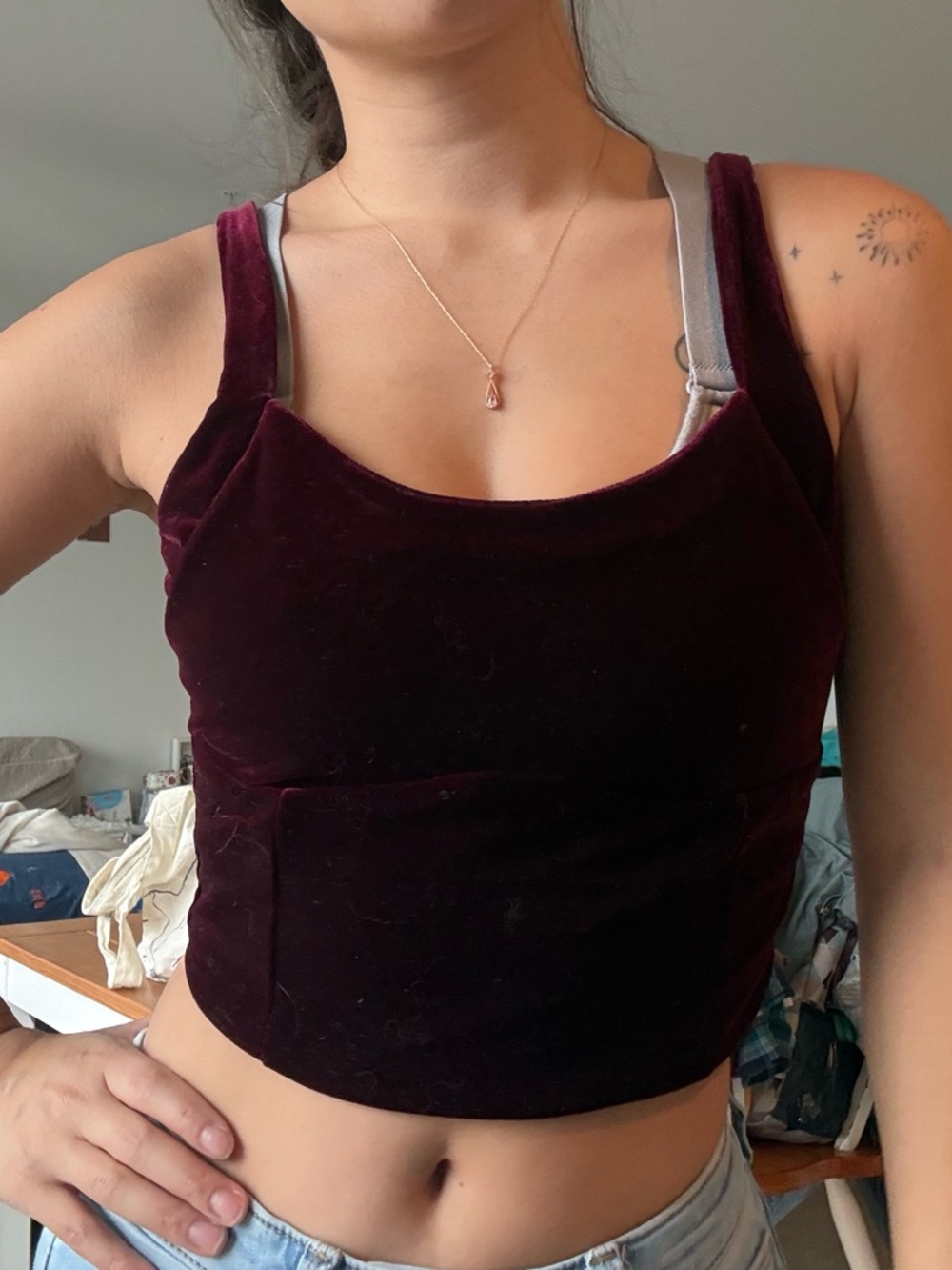 Dry Goods Burgundy Velvet Crop Top